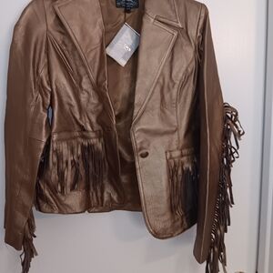Stylish Tan Leather Fringe Jacket